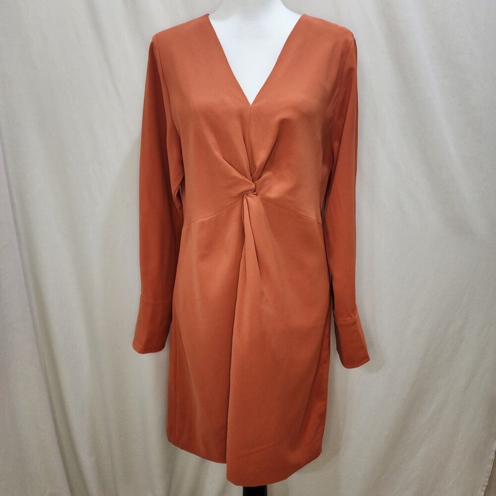 JODIFL Rust Orange Long Sleeve Twist Front Dress
